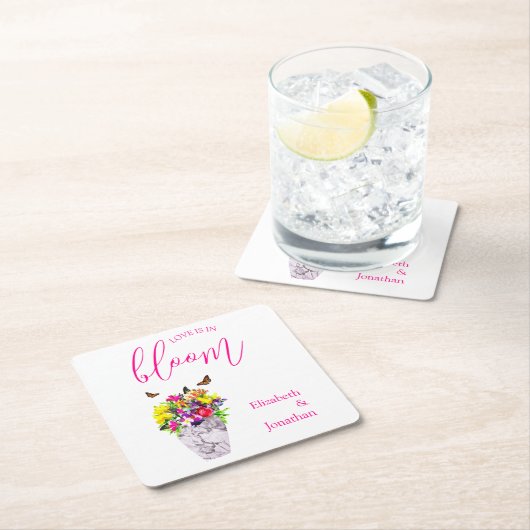 Liebe bei Blumenhochzeiten Rechteckiger Pappuntersetzer (Vor Ort)