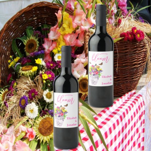 Liebe bei Blumenhochzeiten Weinetikett