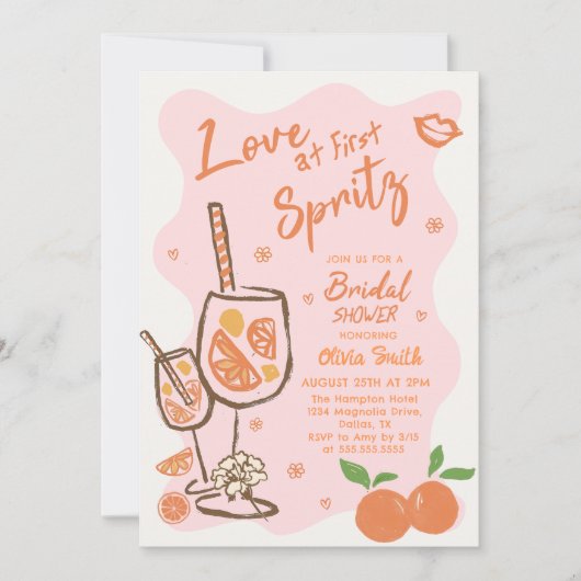 Liebe bei der ersten Spritz Bridal Dusche Einladun Einladung (Vorderseite)