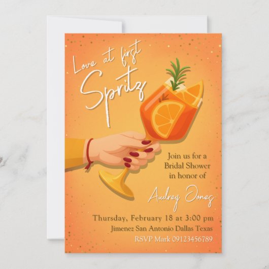 Liebe bei der ersten Spritz Bridal Dusche Einladun Einladung (Vorderseite)