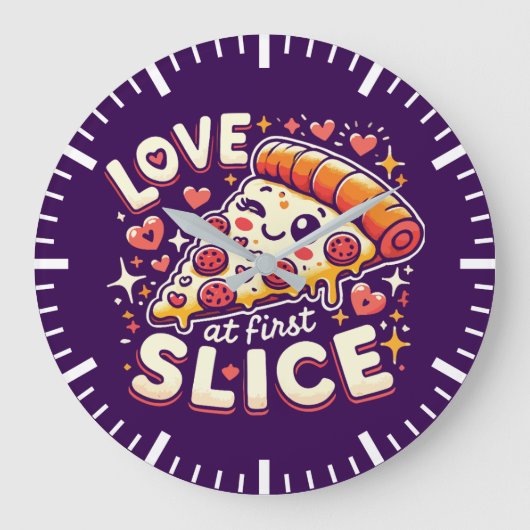 Liebe bei First Slice, Niedliche Pizza Lover Spaß Große Wanduhr (Vorderseite)