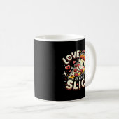 Liebe bei First Slice, Niedliche Pizza Lover Spaß Kaffeetasse (VorderseiteRechts)