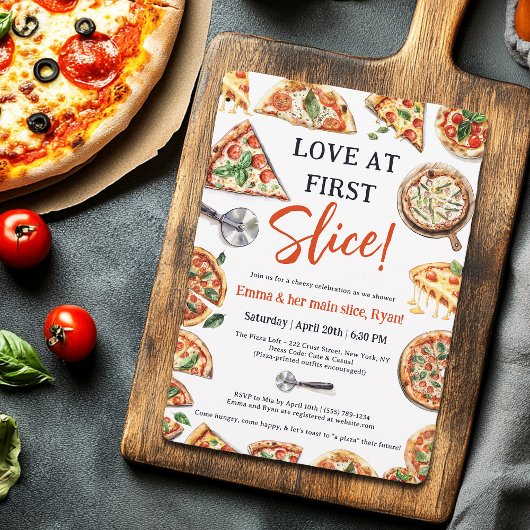 Liebe bei First Slice Pizza Bridal Couples Dusche Einladung