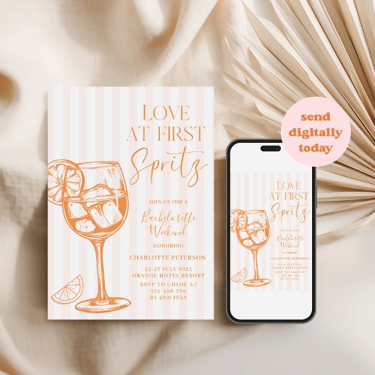 Liebe bei First Spritz Aperol Orange Bachelorette Einladung