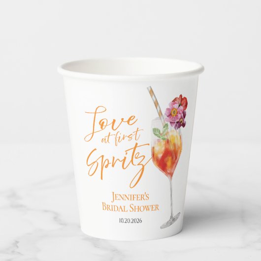 Liebe bei First Spritz | Brautparty Pappbecher (Rückseite)