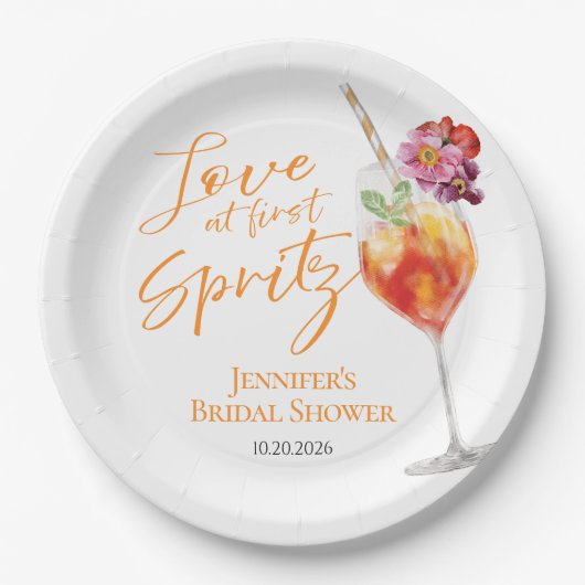 Liebe bei First Spritz | Brautparty Pappteller (Vorderseite)
