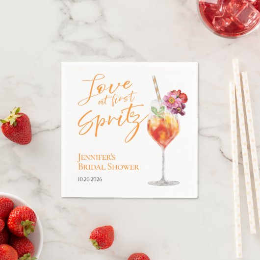 Liebe bei First Spritz | Brautparty Serviette (Beispiel)