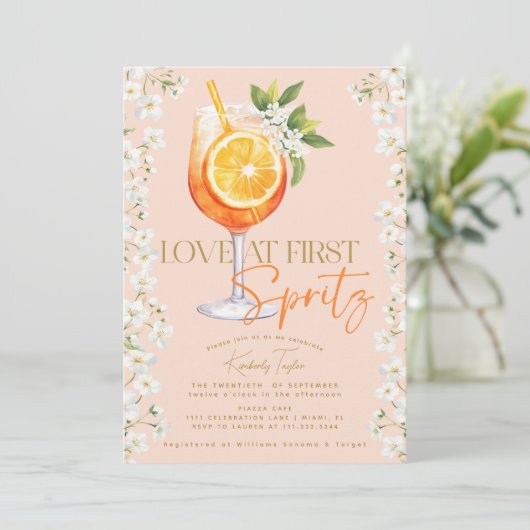 Liebe bei First Spritz Elegantes Brautparty Einladung (Stehend Vorderseite)