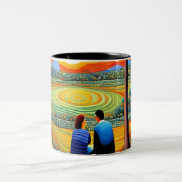 Liebe bei Sonnenuntergang Zweifarbige Tasse