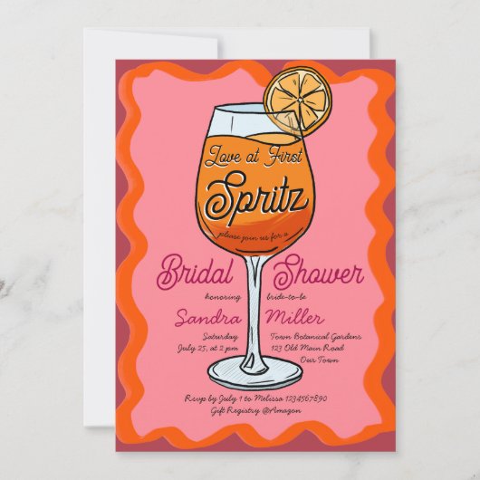 Liebe beim ersten Spritz Retro wavey Orange Sketch Einladung (Vorderseite)