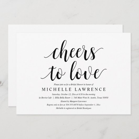 Liebe bejubeln, Moderne Brautparty Feier Einladung (Vorne/Hinten)