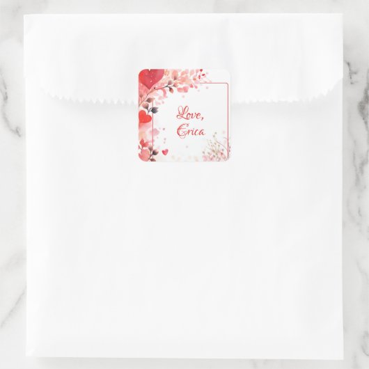 Liebe | Benutzerdefiniert Quadratischer Aufkleber (Tasche)