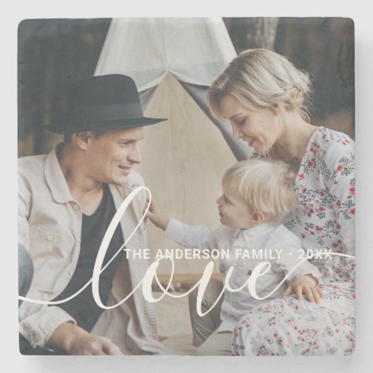 'Liebe' Benutzerdefiniertes Foto für die Familie m Steinuntersetzer (Vorderseite)