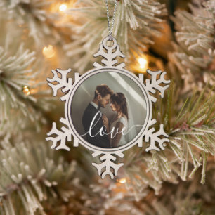 "Liebe" Benutzerdefiniertes Foto Schneeflocken Zinn-Ornament