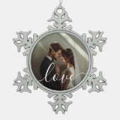 "Liebe" Benutzerdefiniertes Foto Schneeflocken Zinn-Ornament (Vorderseite)