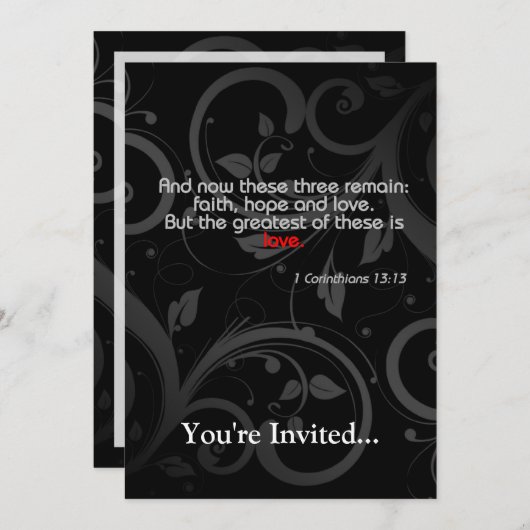 Liebe-Bibel-Vers, Schwarzes/Rot Einladung (Vorne/Hinten)