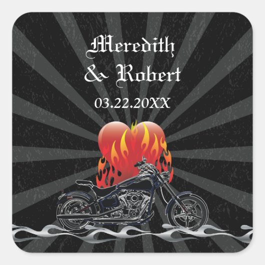 Liebe Biker Hochzeitsaufkleber Quadratischer Aufkleber (Vorderseite)