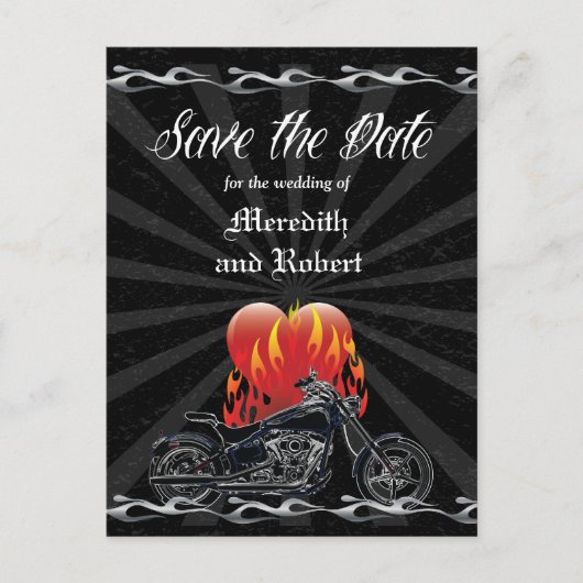 Liebe Biker Save the Date Ankündigungspostkarte (Vorderseite)