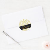 Liebe Black & Gold Damask Hochzeitsticker Runder Aufkleber (Umschlag)