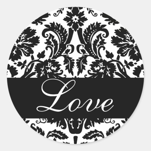 Liebe Black & White Damask Hochzeitsticker Runder Aufkleber (Vorderseite)