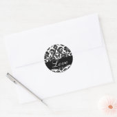 Liebe Black & White Damask Hochzeitsticker Runder Aufkleber (Umschlag)
