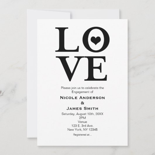 LIEBE Black & White Wedding Verlobung Einladungen (Vorderseite)