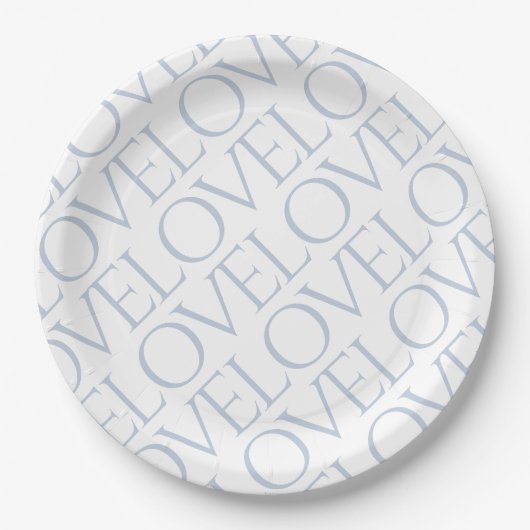 Liebe Blau graue Typografie Musterpapiere Teller (Vorderseite)