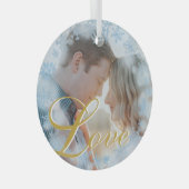 Liebe Blaue Schneeflocken Rahmen Personalisiertes Ornament Aus Glas (Vorderseite Rechts)