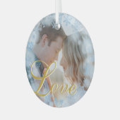 Liebe Blaue Schneeflocken Rahmen Personalisiertes Ornament Aus Glas (Vorderseite links)