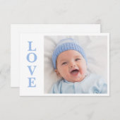 Liebe Blaue Typografie Foto Geburtsankündigung (Vorne/Hinten)