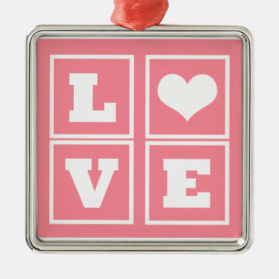 Liebe Blockiert Premium-Ornament, rosa Silbernes Ornament