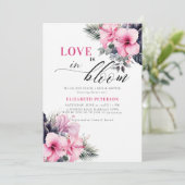 Liebe Bloom Hibisken Tropisches rosa Brautparty Einladung (Stehend Vorderseite)