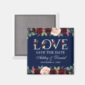 Liebe Blue Burgundy Wasserfarbe Save the Date Magnet (Vorderseite/Rückseite)