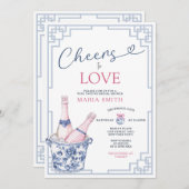 Liebe Blue Chinoiserie Brautparty Einladung (Vorne/Hinten)