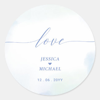Liebe | Blue Heart & Watercolor Gastgeschenk Hochz Runder Aufkleber