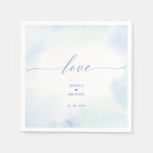 Liebe | Blue Heart & Watercolor Wedding Napkin Serviette (Vorderseite)
