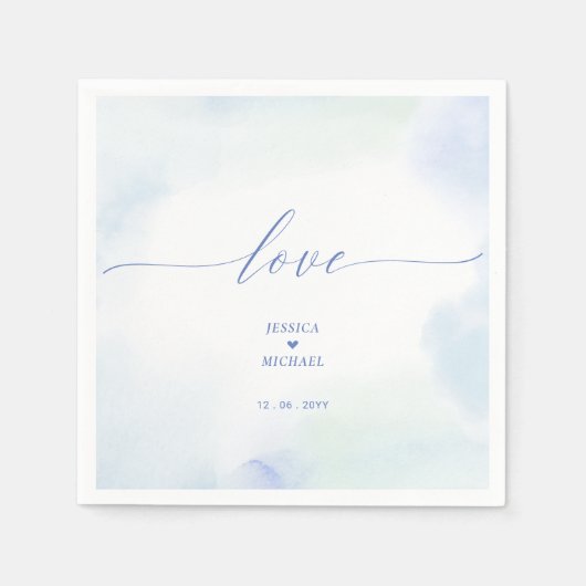 Liebe | Blue Heart & Watercolor Wedding Napkin Serviette (Vorderseite)