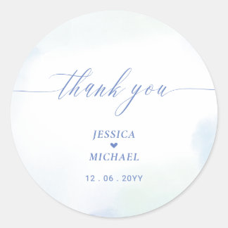 Liebe | Blue Heart & Watercolor Wedding Vielen Dan Runder Aufkleber