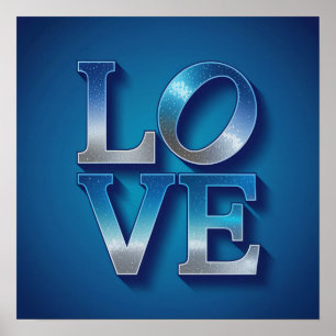 LIEBE Blue Silver Square Poster