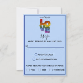 LIEBE Blue Themed Blume Same Sex Hochzeit RSVP Aut Karte