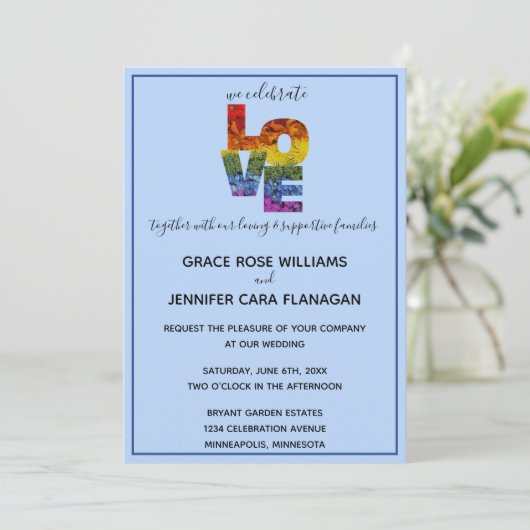 LIEBE Blue Themed Same Wedding Collection Einladung (Stehend Vorderseite)