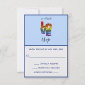 LIEBE Blue Themed Same Wedding RSVP Card Karte (Vorderseite)