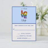 LIEBE Blue Themed Same Wedding RSVP Card Karte (Stehend Vorderseite)