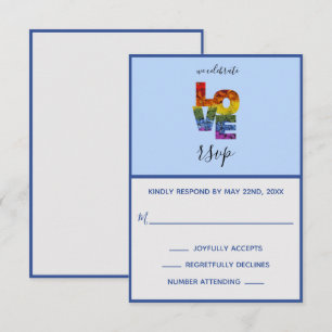 LIEBE Blue Themed Same Wedding RSVP Card Karte