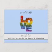 LIEBE Blue Themed Same Wedding Save the Date Postkarte (Vorderseite)