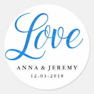 Liebe Blue Watercolor Hochzeitsticker Runder Aufkleber