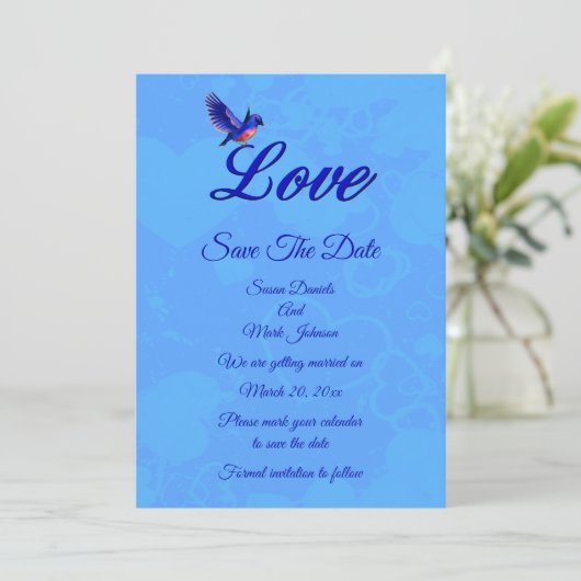 Liebe Bluebird Wedding Save The Date (Stehend Vorderseite)