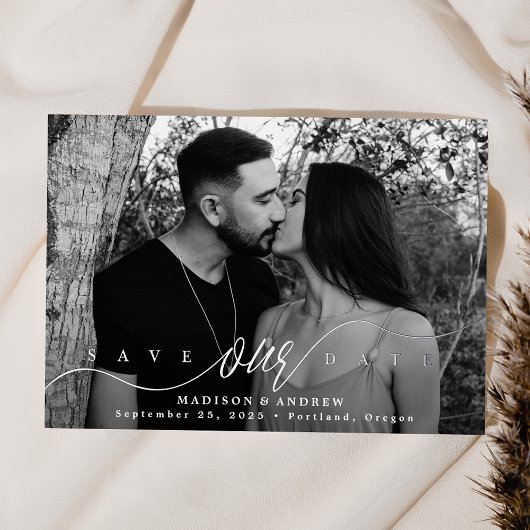 Liebe blüh Silver Script Save the Date Folieneinladung