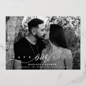 Liebe blüh Silver Script Save the Date Folieneinladung (Vorderseite)
