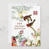 Liebe Blühend Vögel & Blume Chinesische Hochzeit © Einladung (Vorderseite)